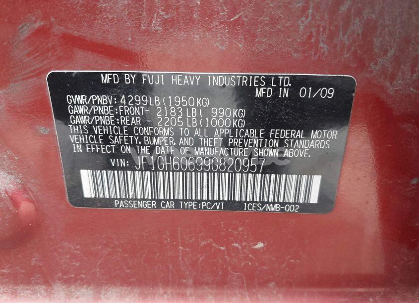 Photo 9 of 2009 Subaru Impreza 2.5I (VIN JF1GH60699G820957)