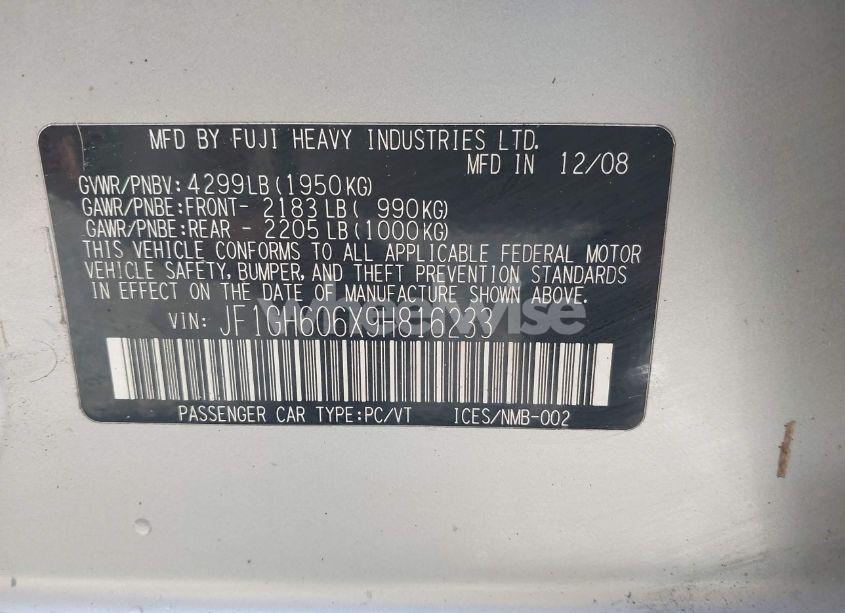 Photo 9 of 2009 Subaru Impreza 2.5I (VIN JF1GH606X9H816233)
