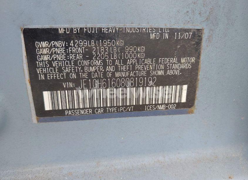 Photo 9 of 2008 Subaru Impreza 2.5I (VIN JF1GH61608G819192)