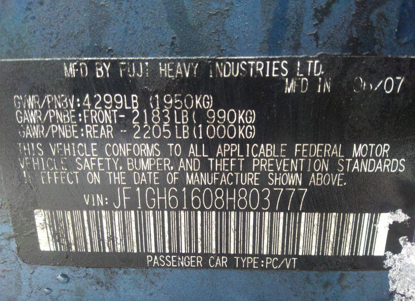 Photo 9 of 2008 Subaru Impreza 2.5I (VIN JF1GH61608H803777)