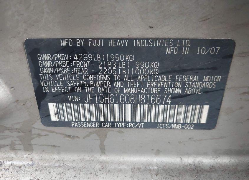 Photo 9 of 2008 Subaru Impreza WAGON (NATL) I W/PREMIUM PKG (VIN JF1GH61608H816674)