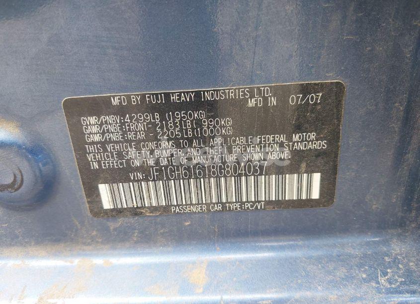 Photo 9 of 2008 Subaru Impreza 2.5I (VIN JF1GH61618G804037)