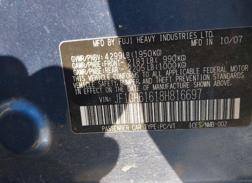 Photo 9 of 2008 Subaru Impreza 2.5I (VIN JF1GH61618H816697)