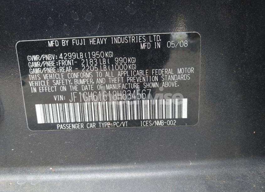 Photo 9 of 2008 Subaru Impreza 2.5I (VIN JF1GH61618H834567)