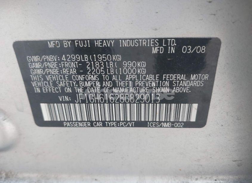 Photo 9 of 2008 Subaru Impreza 2.5I (VIN JF1GH61628G829013)