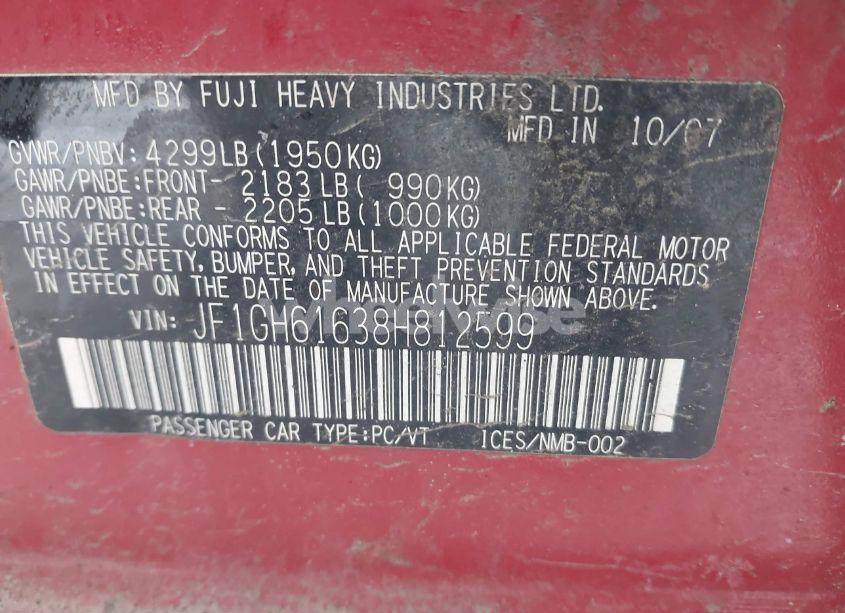 Photo 9 of 2008 Subaru Impreza 2.5I (VIN JF1GH61638H812599)