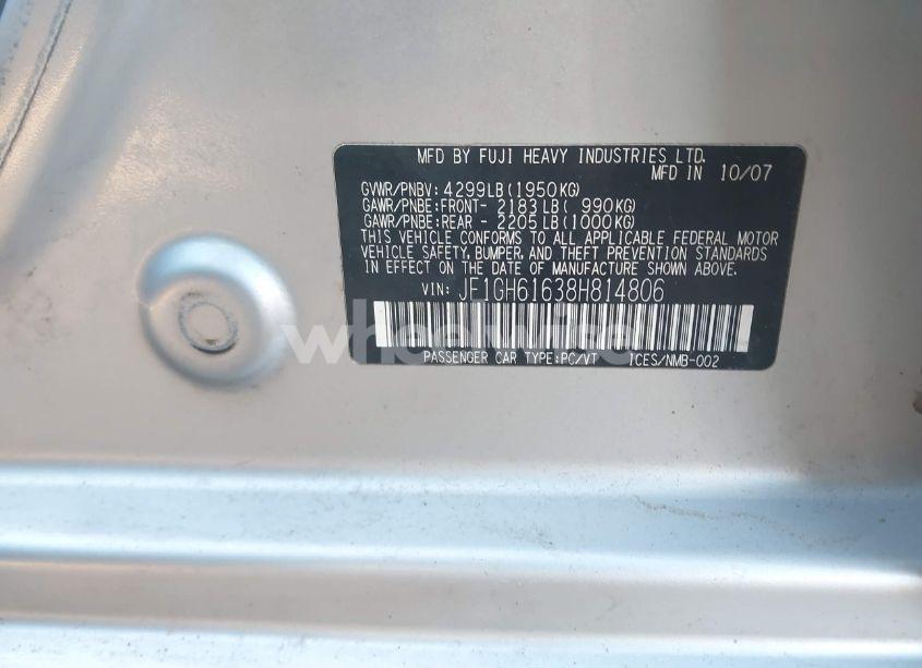 Photo 9 of 2008 Subaru Impreza 2.5I (VIN JF1GH61638H814806)