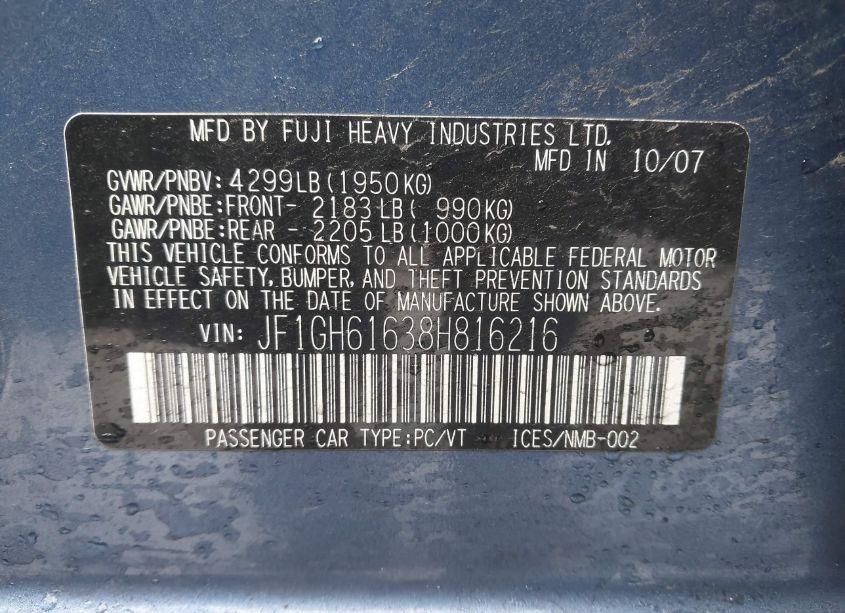 Photo 9 of 2008 Subaru Impreza 2.5I (VIN JF1GH61638H816216)