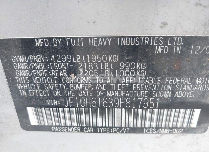 Photo 9 of 2009 Subaru Impreza 2.5I (VIN JF1GH61639H817951)