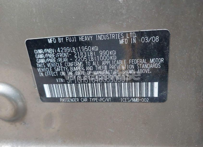 Photo 9 of 2008 Subaru Impreza 2.5I (VIN JF1GH61648G830907)