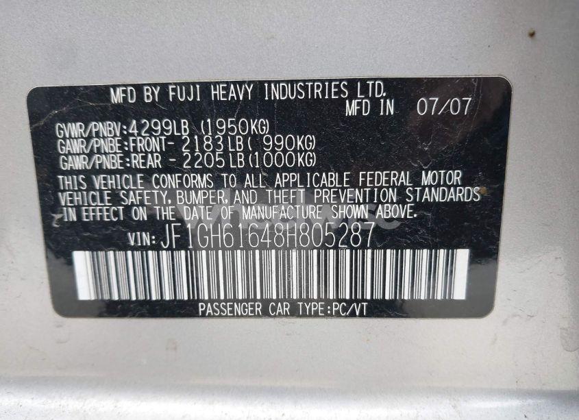 Photo 9 of 2008 Subaru Impreza 2.5I (VIN JF1GH61648H805287)