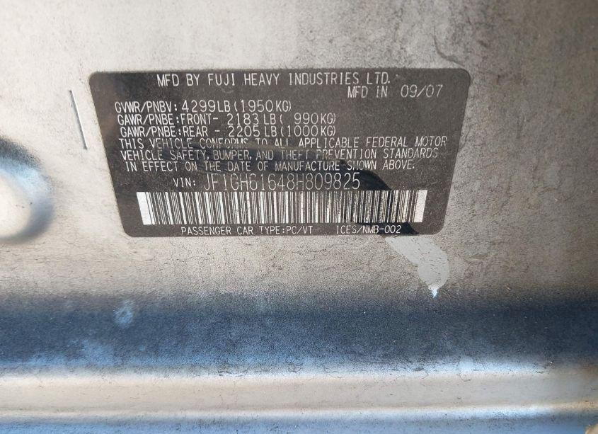 Photo 9 of 2008 Subaru Impreza 2.5I (VIN JF1GH61648H809825)