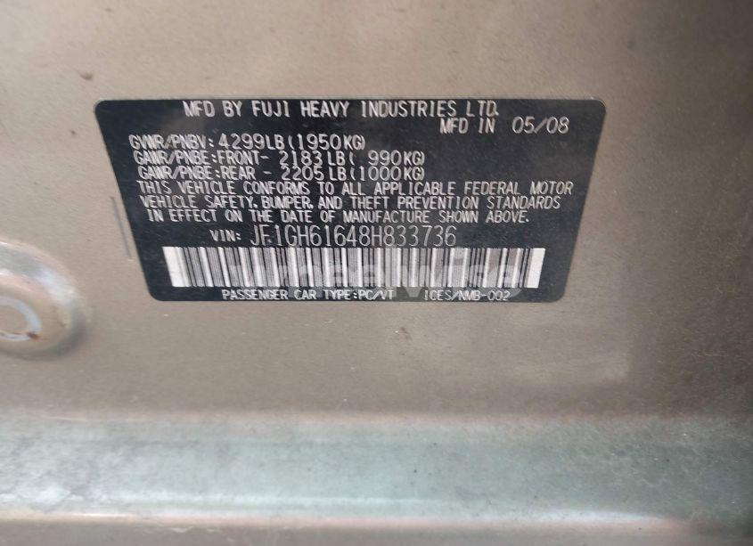 Photo 9 of 2008 Subaru Impreza 2.5I (VIN JF1GH61648H833736)