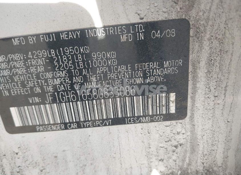 Photo 9 of 2008 Subaru Impreza 2.5I (VIN JF1GH61658G833086)