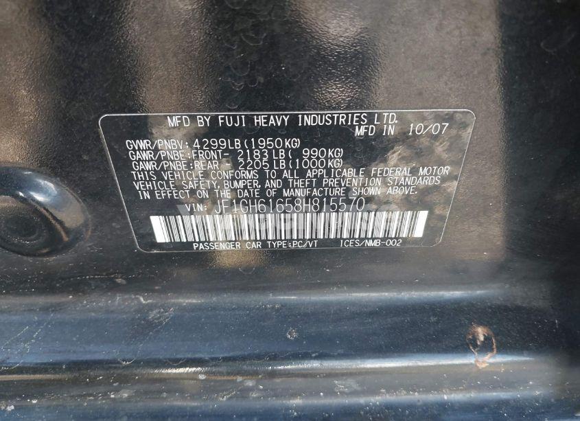 Photo 9 of 2008 Subaru Impreza 2.5I (VIN JF1GH61658H815570)