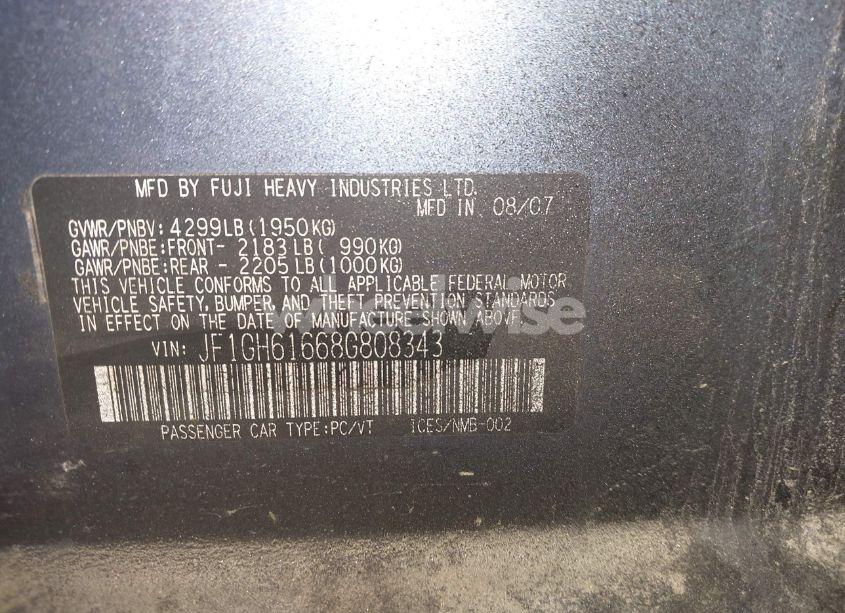 Photo 9 of 2008 Subaru Impreza 2.5I (VIN JF1GH61668G808343)