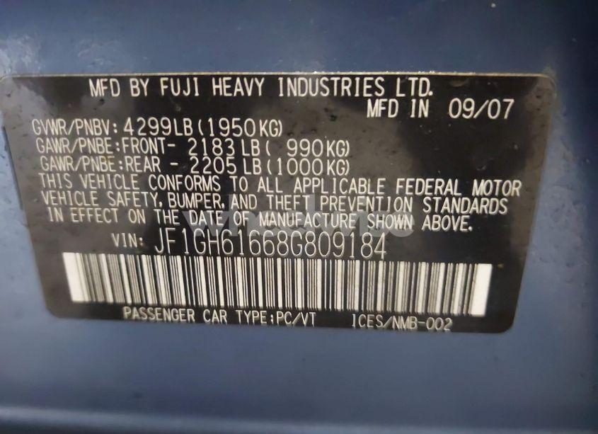 Photo 9 of 2008 Subaru Impreza 2.5I (VIN JF1GH61668G809184)
