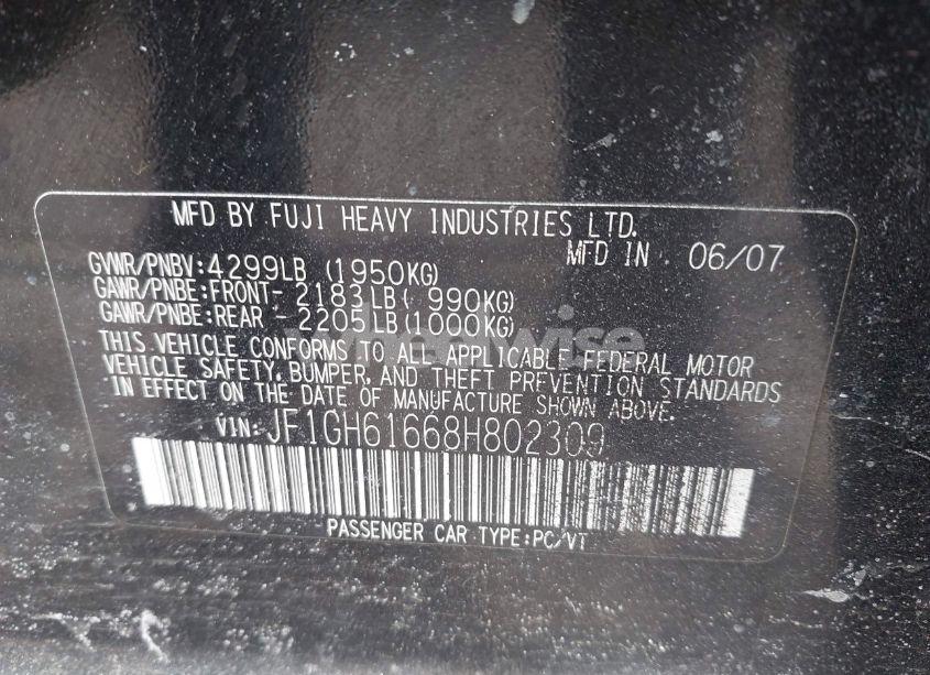 Photo 9 of 2008 Subaru Impreza 2.5I (VIN JF1GH61668H802309)