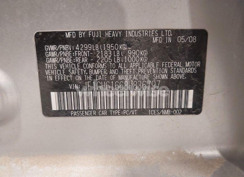Photo 9 of 2008 Subaru Impreza 2.5I (VIN JF1GH61668H836797)