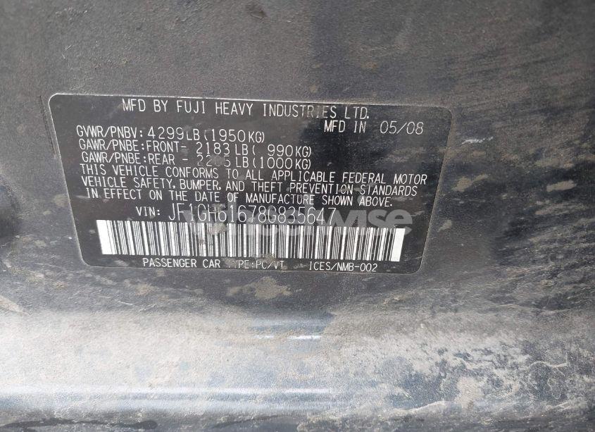 Photo 9 of 2008 Subaru Impreza 2.5I (VIN JF1GH61678G835647)