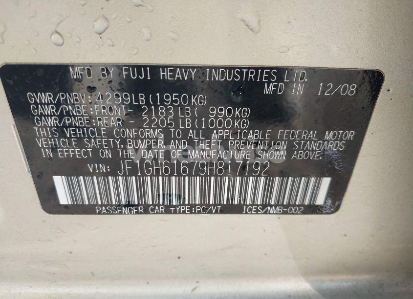 Photo 9 of 2009 Subaru Impreza 2.5I (VIN JF1GH61679H817192)