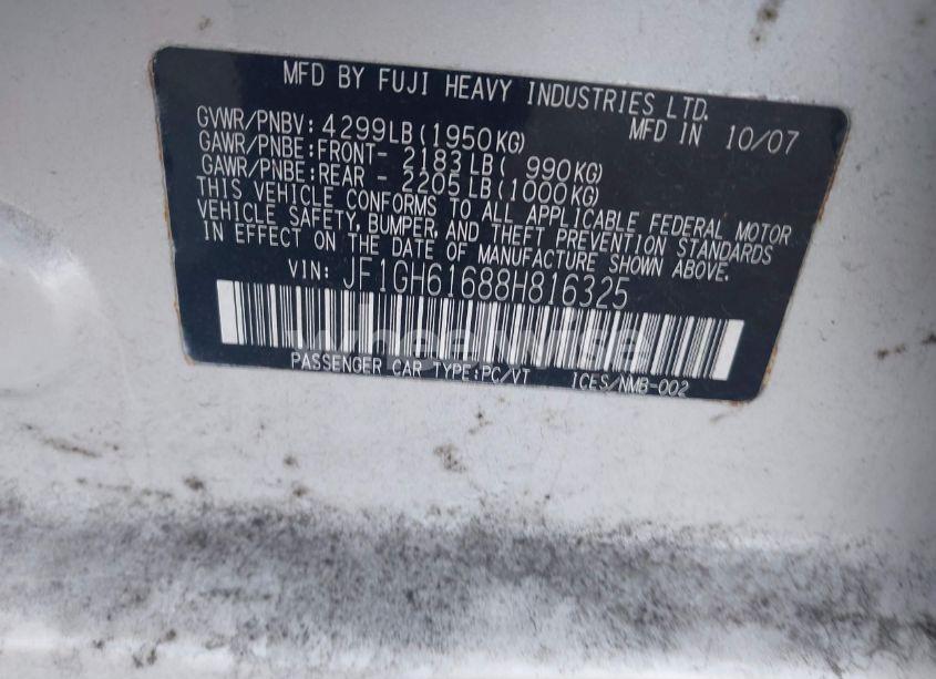 Photo 9 of 2008 Subaru Impreza 2.5I (VIN JF1GH61688H816325)