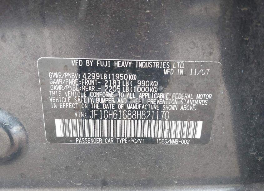 Photo 9 of 2008 Subaru Impreza 2.5I (VIN JF1GH61688H821170)