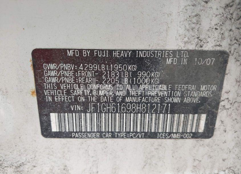 Photo 9 of 2008 Subaru Impreza 2.5I (VIN JF1GH61698H812171)