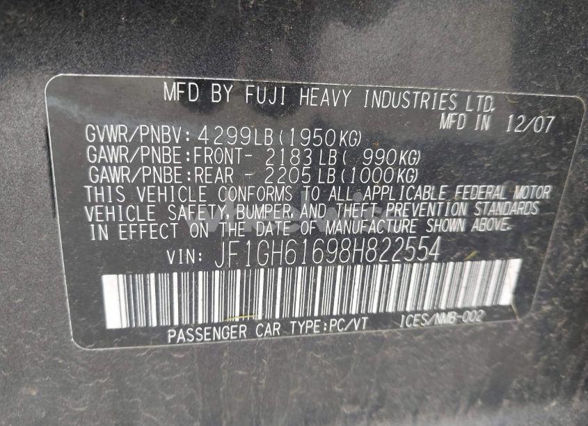 Photo 8 of 2008 Subaru Impreza 2.5I (VIN JF1GH61698H822554)