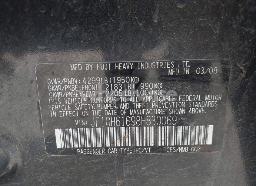 Photo 9 of 2008 Subaru Impreza 2.5I (VIN JF1GH61698H830069)