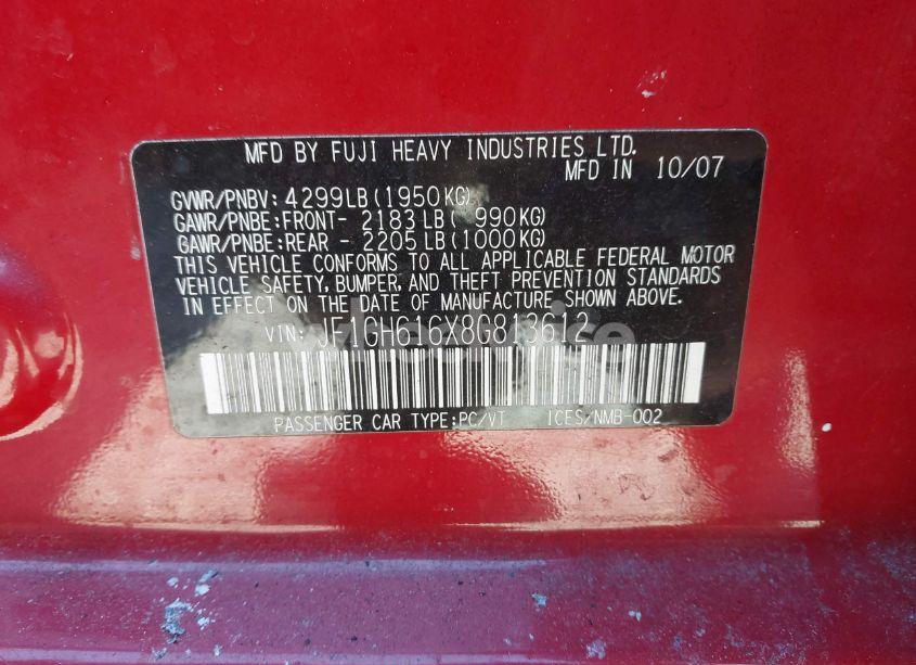 Photo 9 of 2008 Subaru Impreza 2.5I (VIN JF1GH616X8G813612)