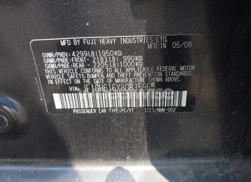 Photo 9 of 2008 Subaru Impreza 2.5I (VIN JF1GH616X8G835965)