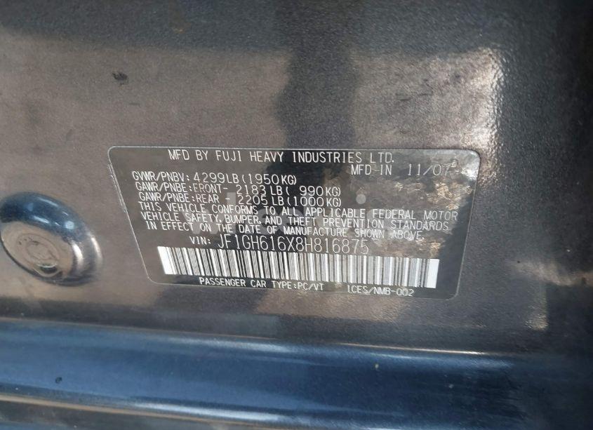 Photo 9 of 2008 Subaru Impreza 2.5I (VIN JF1GH616X8H816875)