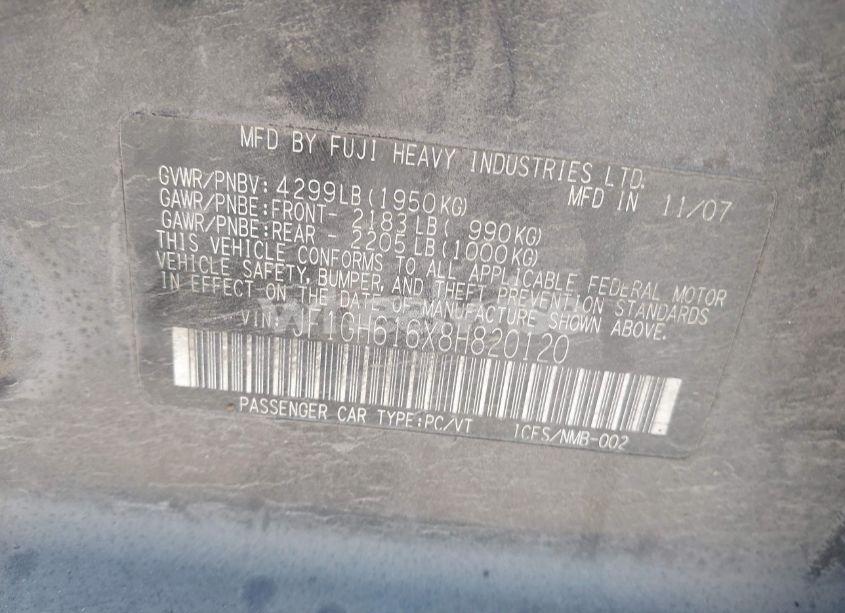 Photo 9 of 2008 Subaru Impreza 2.5I (VIN JF1GH616X8H820120)