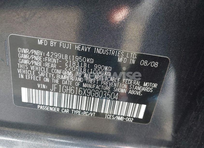 Photo 9 of 2009 Subaru Impreza 2.5I (VIN JF1GH616X9G803504)