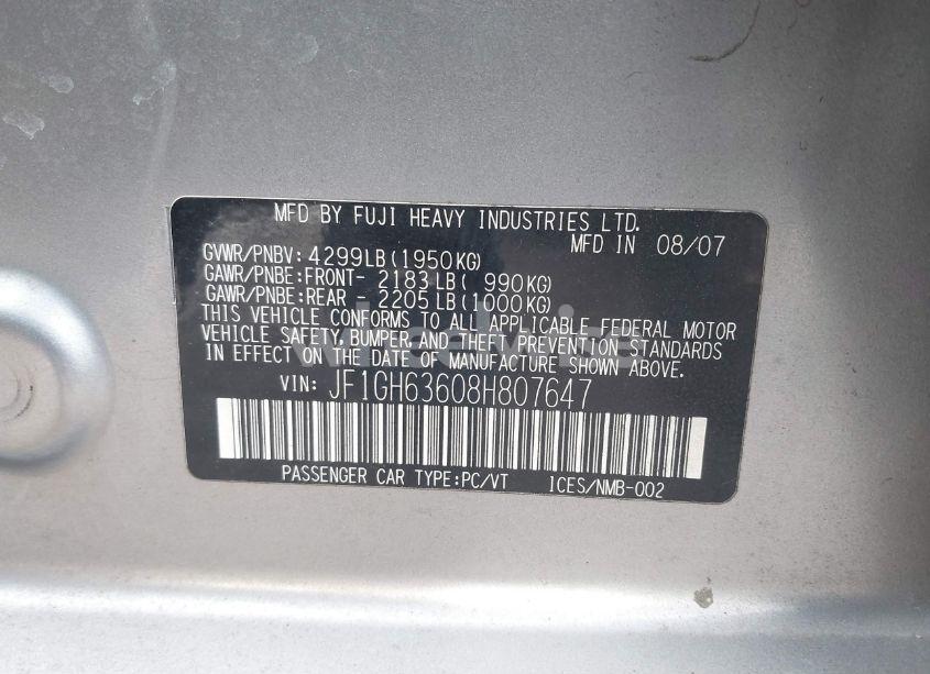 Photo 9 of 2008 Subaru Impreza OUTBACK SPORT (VIN JF1GH63608H807647)