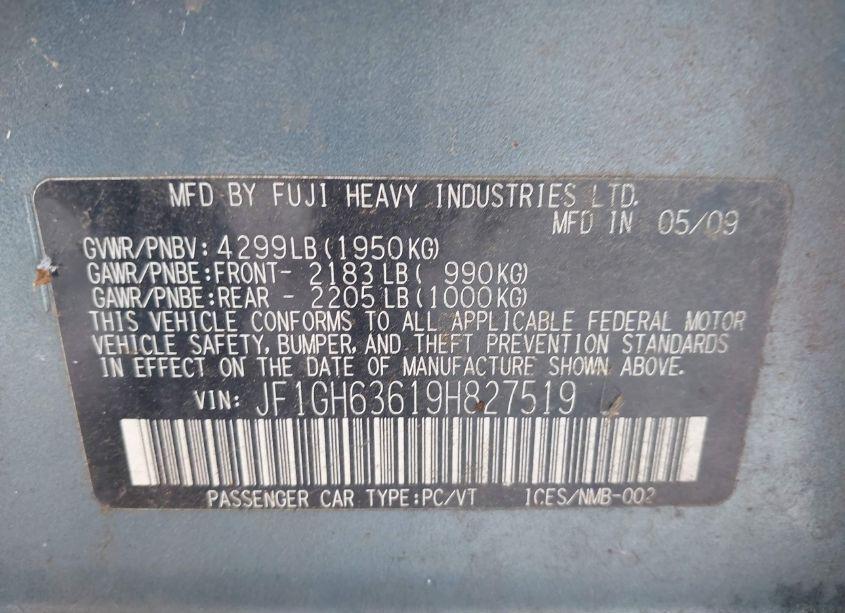 Photo 9 of 2009 Subaru Impreza OUTBACK SPORT (VIN JF1GH63619H827519)