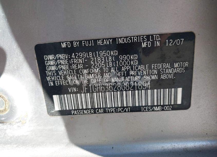 Photo 9 of 2008 Subaru Impreza OUTBACK SPORT (VIN JF1GH63628G821894)