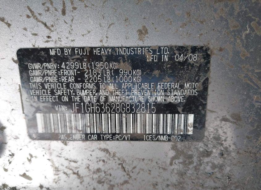 Photo 9 of 2008 Subaru Impreza OUTBACK SPORT (VIN JF1GH63628G832815)