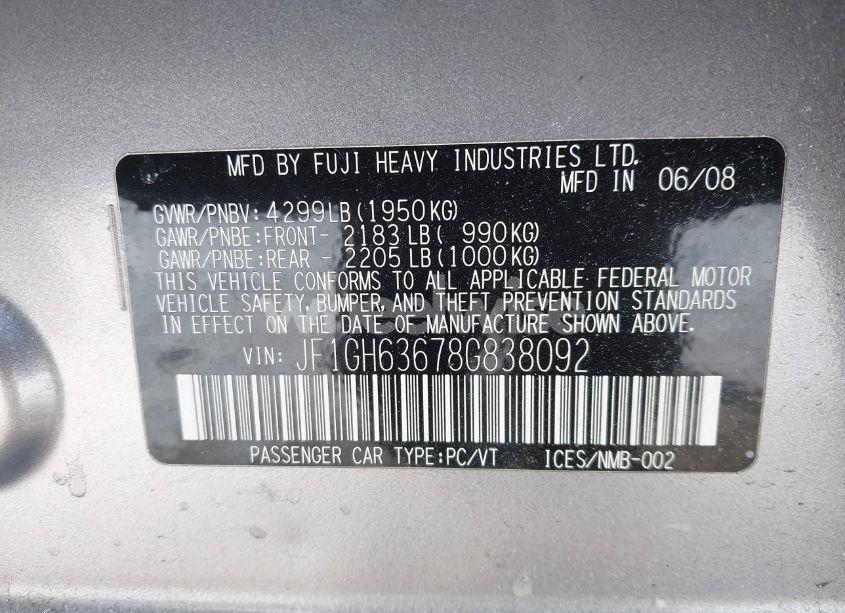 Photo 9 of 2008 Subaru Impreza OUTBACK SPORT (VIN JF1GH63678G838092)