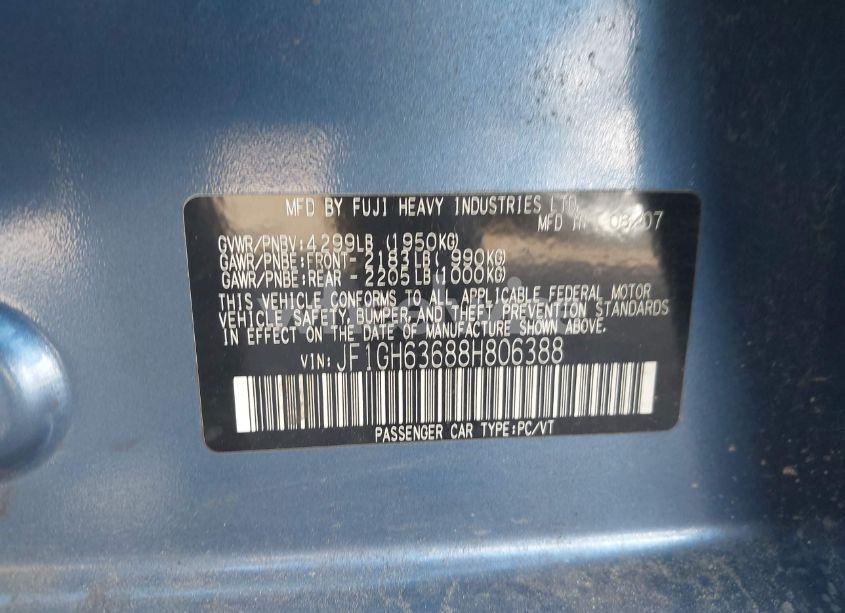 Photo 9 of 2008 Subaru Impreza OUTBACK SPORT (VIN JF1GH63688H806388)