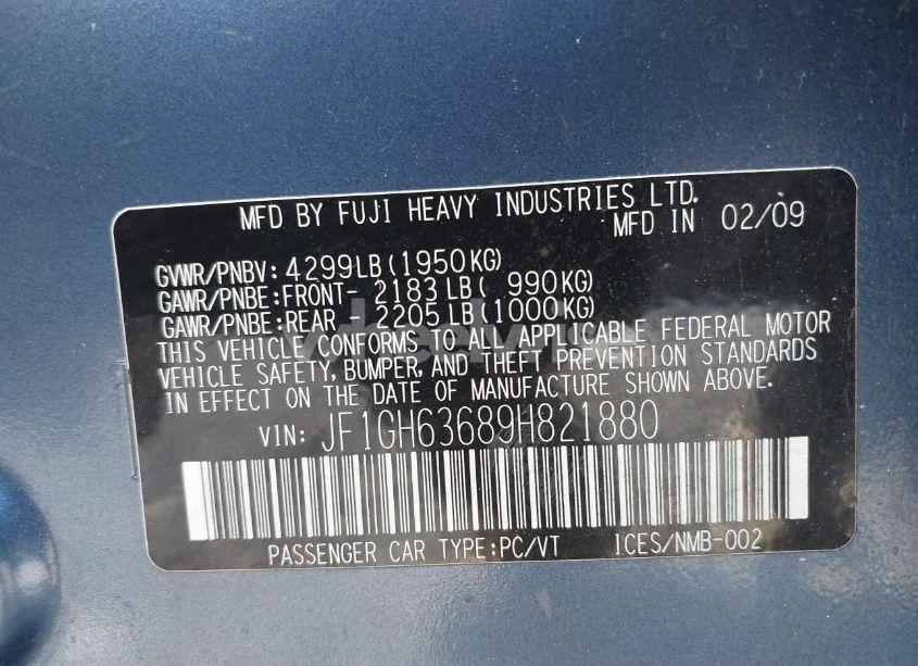 Photo 9 of 2009 Subaru Impreza OUTBACK SPORT (VIN JF1GH63689H821880)