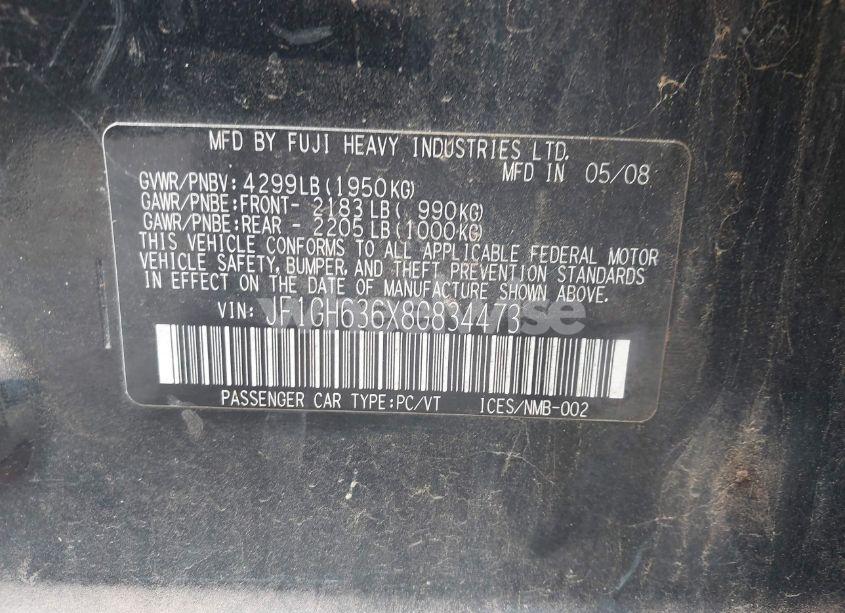 Photo 9 of 2008 Subaru Impreza OUTBACK SPORT (VIN JF1GH636X8G834473)