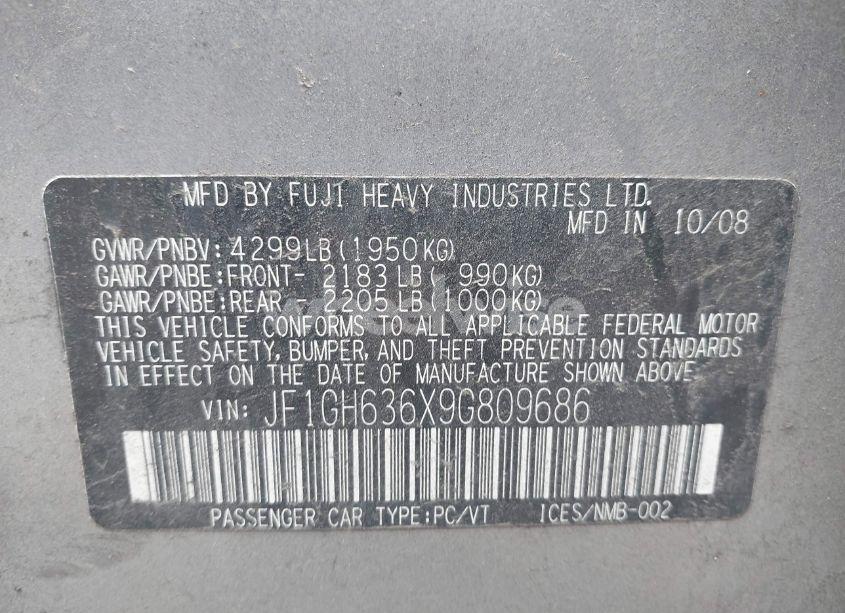 Photo 9 of 2009 Subaru Impreza OUTBACK SPORT (VIN JF1GH636X9G809686)