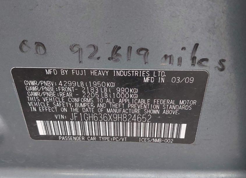 Photo 9 of 2009 Subaru Impreza OUTBACK SPORT (VIN JF1GH636X9H824652)