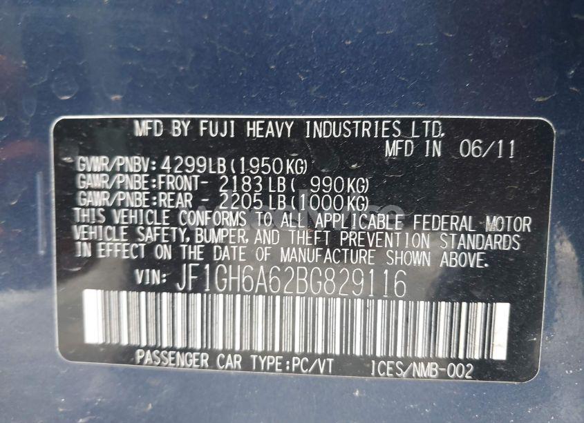 Photo 9 of 2011 Subaru Impreza 2.5I (VIN JF1GH6A62BG829116)