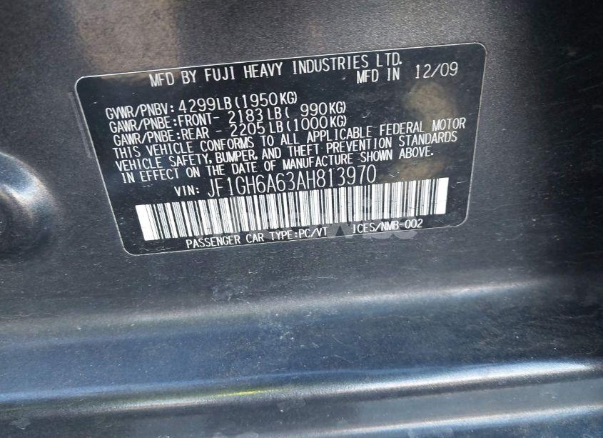 Photo 9 of 2010 Subaru Impreza 2.5I (VIN JF1GH6A63AH813970)