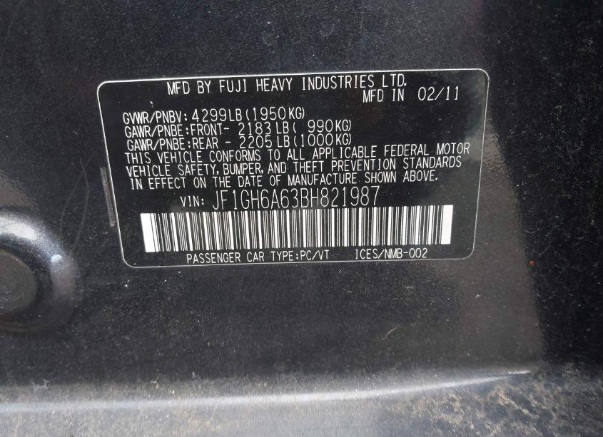 Photo 9 of 2011 Subaru Impreza 2.5I (VIN JF1GH6A63BH821987)