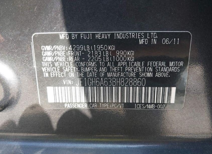 Photo 9 of 2011 Subaru Impreza 2.5I (VIN JF1GH6A63BH828860)