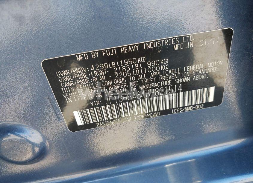 Photo 9 of 2011 Subaru Impreza 2.5I (VIN JF1GH6A64BH821514)
